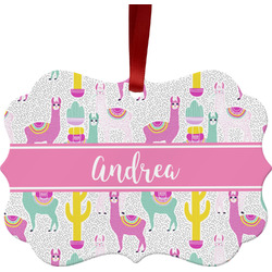 Llamas Metal Frame Ornament - Double Sided w/ Name or Text