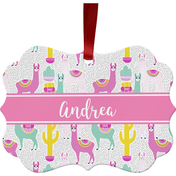 Custom Llamas Metal Frame Ornament - Double Sided w/ Name or Text