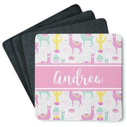 Llamas Square Rubber Backed Coasters - Set of 4 (Personalized)