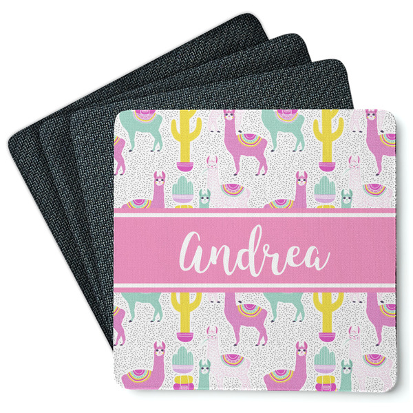 Custom Llamas Square Rubber Backed Coasters - Set of 4 (Personalized)