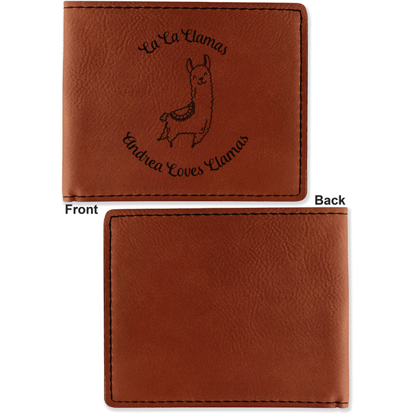 Llamas Cognac Leatherette Bifold Wallets - Front and Back Single Sided - Apvl