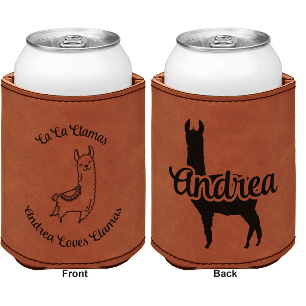 Llamas Cognac Leatherette Can Sleeve - Double Sided Front and Back