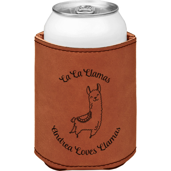 Llamas Cognac Leatherette Can Sleeve - Single Front