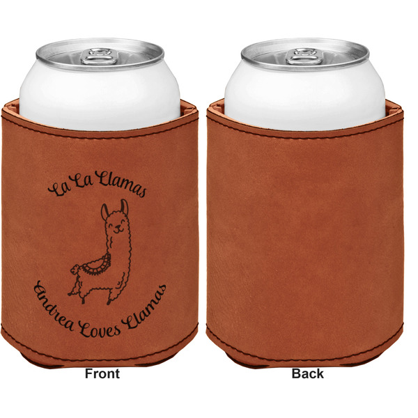 Llamas Cognac Leatherette Can Sleeve - Single Sided Front and Back