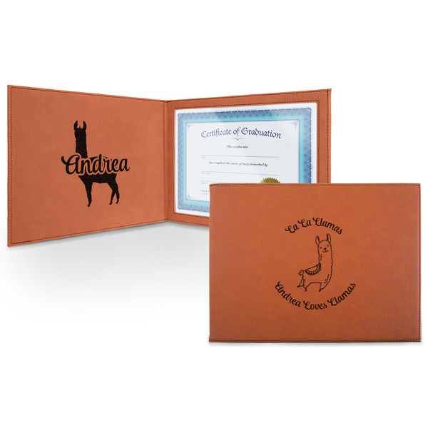 Custom Llamas Leatherette Certificate Holder (Personalized)