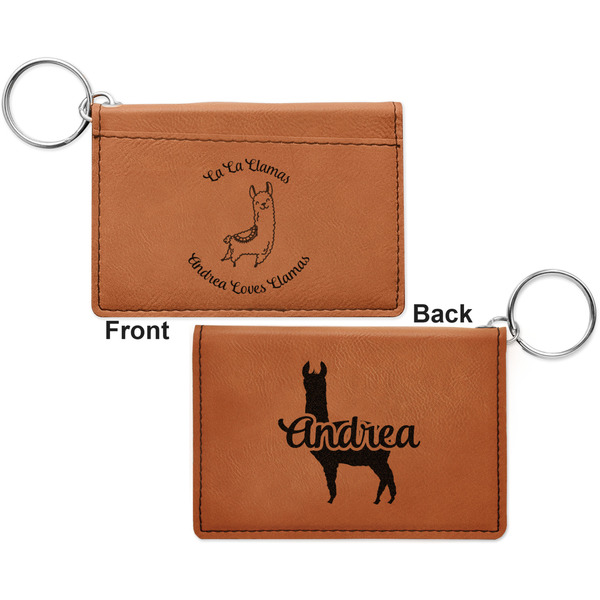 Llamas Cognac Leatherette Keychain ID Holders - Front and Back Apvl