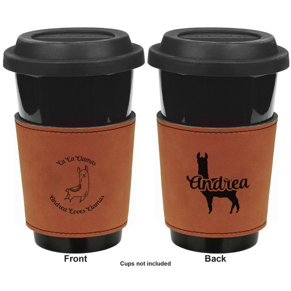 Llamas Cognac Leatherette Mug Sleeve - Double Sided Apvl