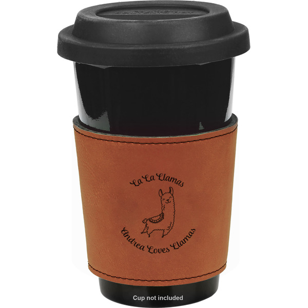 Llamas Cognac Leatherette Mug Sleeve - Front