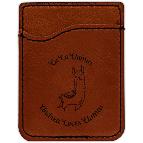 Llamas Cognac Leatherette Phone Wallet close up