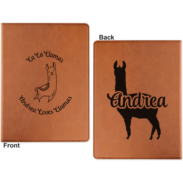 Llamas Cognac Leatherette Portfolios with Notepad - Large - Double Sided - Apvl