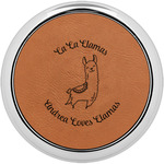 Llamas Leatherette Round Coaster w/ Silver Edge - Single or Set (Personalized)
