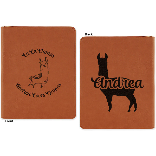Llamas Cognac Leatherette Zipper Portfolios with Notepad - Double Sided - Apvl