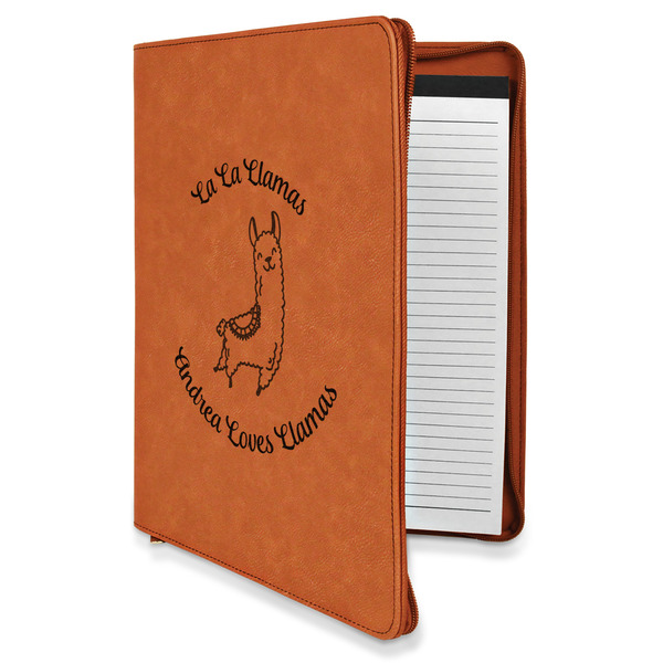 Custom Llamas Leatherette Zipper Portfolio with Notepad - Single Sided (Personalized)