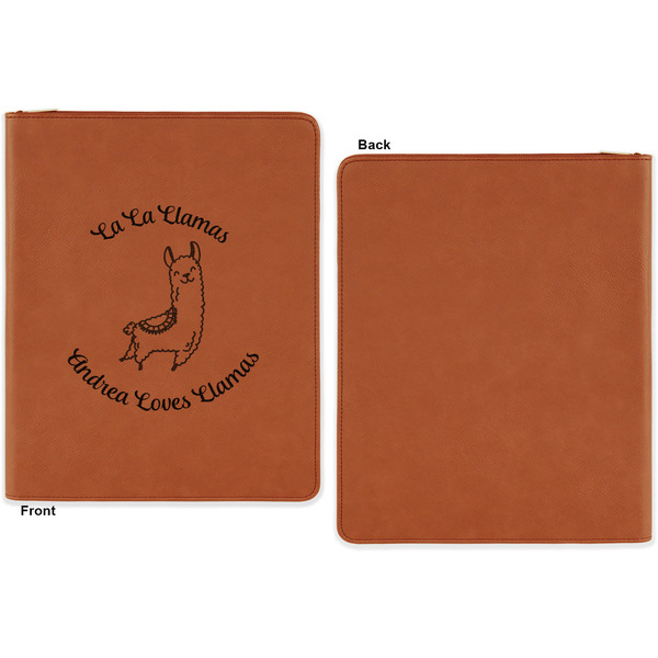 Llamas Cognac Leatherette Zipper Portfolios with Notepad - Single Sided - Apvl
