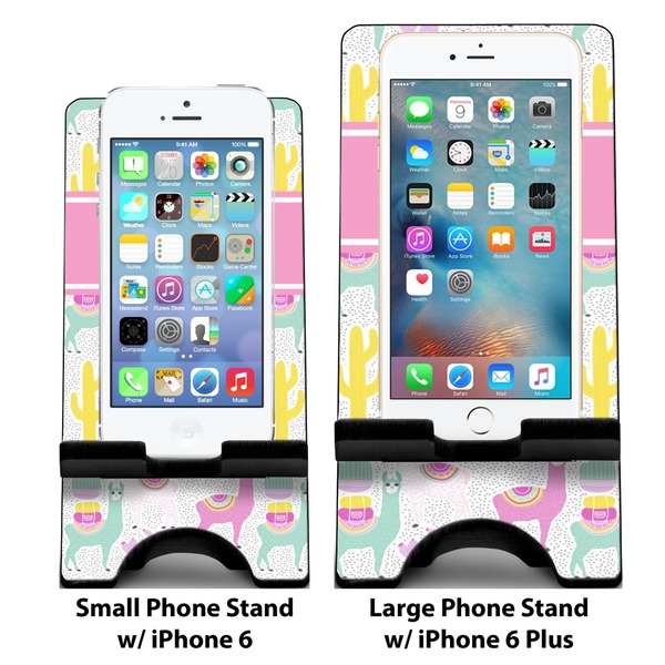 Llamas Compare Phone Stand Sizes - with iPhones