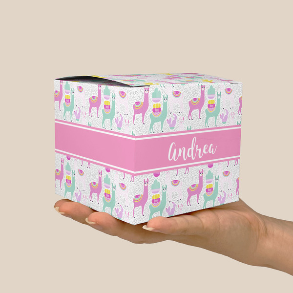 Llamas Cube Favor Gift Box - On Hand - Scale View