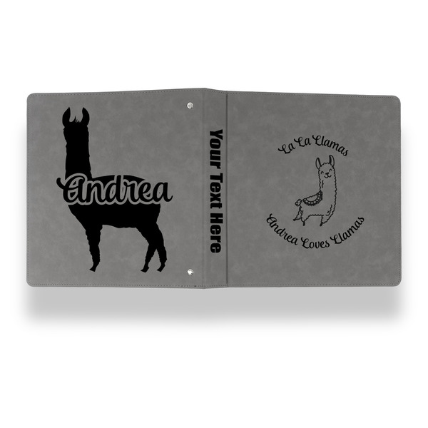 Llamas Leather Binder - 1" - Grey - Back Spine Front View