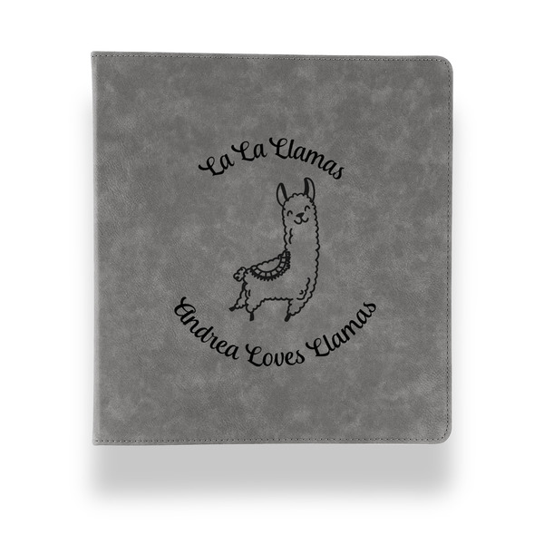 Custom Llamas Leather Binder - 1" - Grey (Personalized)