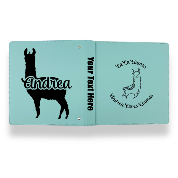 Llamas Leather Binder - 1" - Teal - Back Spine Front View