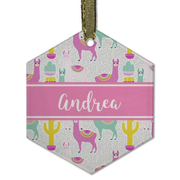 Llamas Frosted Glass Ornament - Hexagon