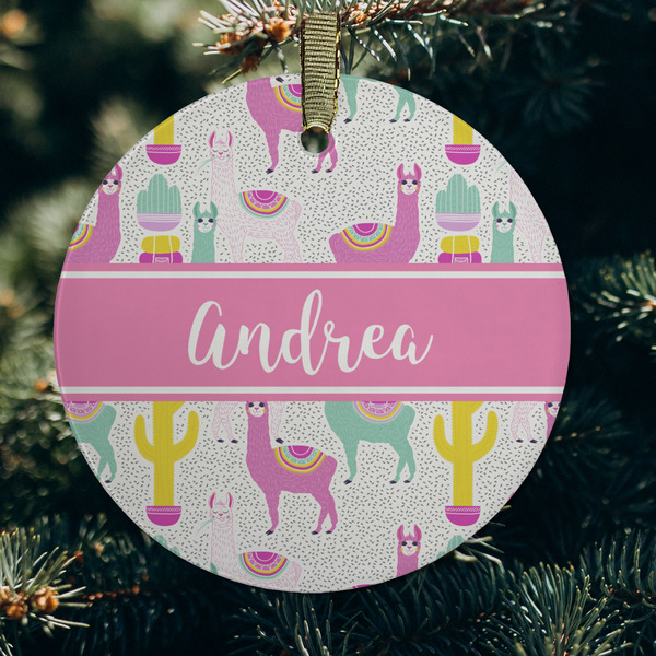 Llamas Frosted Glass Ornament - Round (Lifestyle)