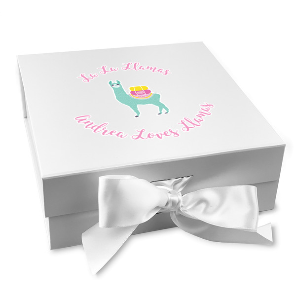 Custom Llamas Gift Box with Magnetic Lid - White