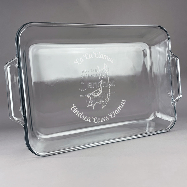 Custom Llamas Glass Baking Dish with Truefit Lid - 13in x 9in (Personalized)
