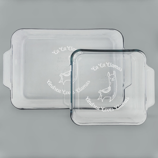 Custom Llamas Set of Glass Baking & Cake Dish - 13in x 9in & 8in x 8in (Personalized)