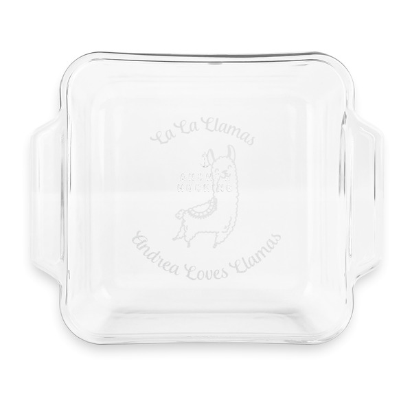 Custom Llamas Glass Cake Dish with Truefit Lid - 8in x 8in (Personalized)