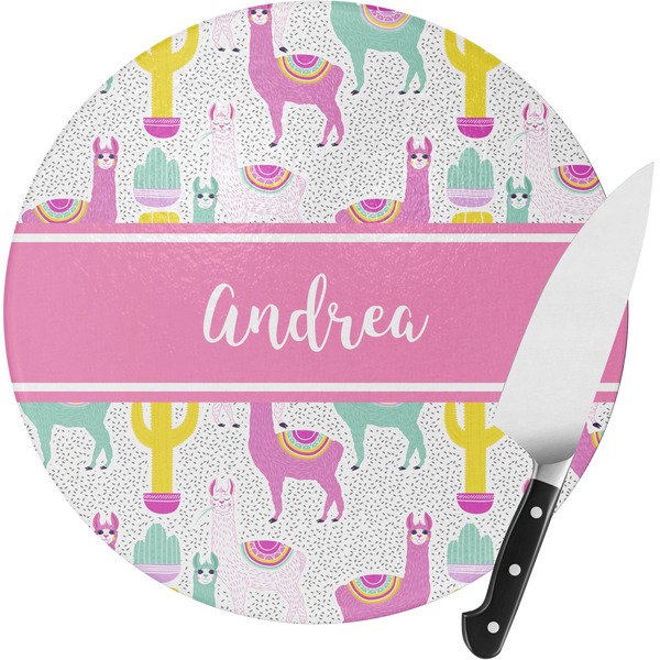 Custom Llamas Round Glass Cutting Board (Personalized)