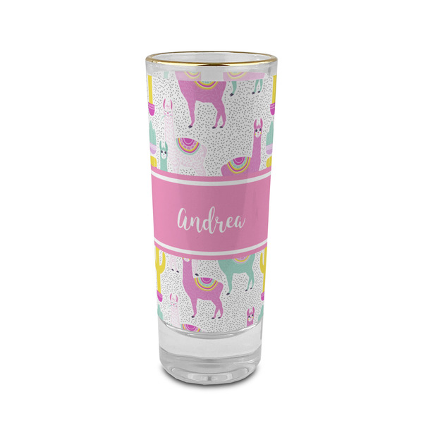 Custom Llamas 2 oz Shot Glass -  Glass with Gold Rim - Single (Personalized)