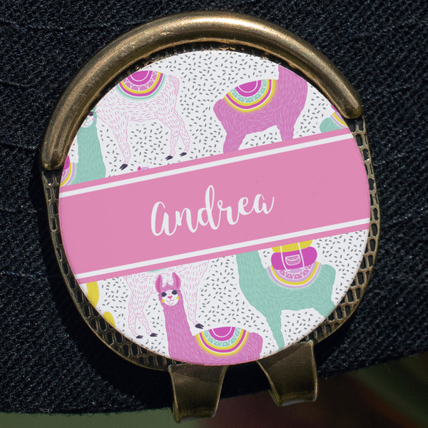 Llamas Golf Ball Marker Hat Clip - Gold - Close Up