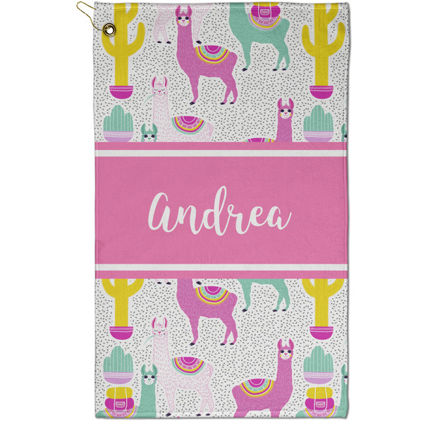 Custom Llamas Golf Towel - Poly-Cotton Blend - Small w/ Name or Text