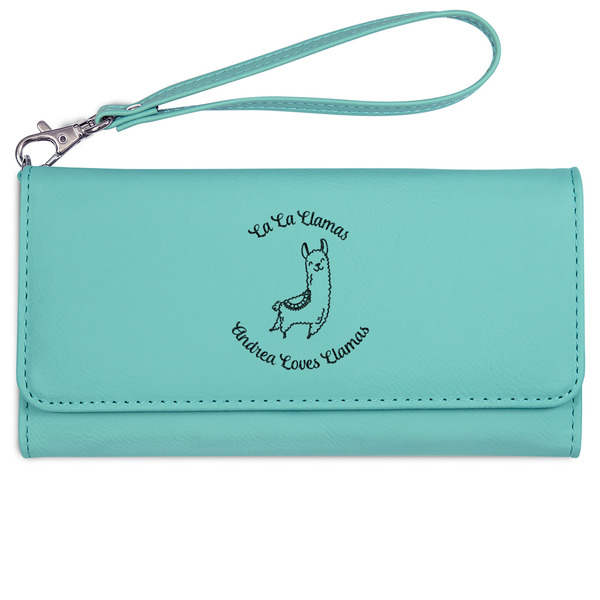 Llamas Ladies Wallet - Leather - Teal - Front View