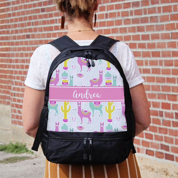 Llamas Large Backpack - Black - On Back