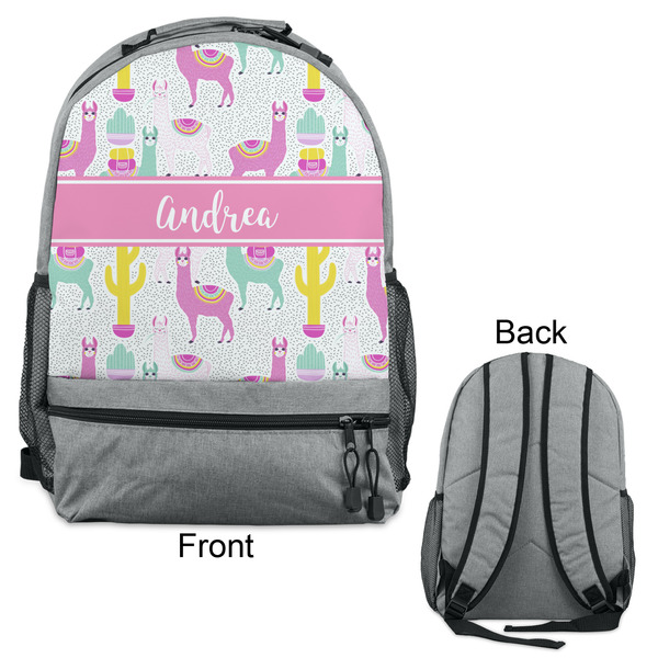 Llamas Large Backpack - Gray - Front & Back View