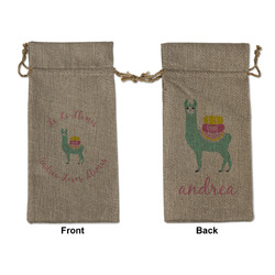 Llamas Large Burlap Gift Bag - Front & Back (Personalized)