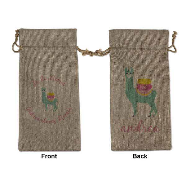 Custom Llamas Large Burlap Gift Bag - Front & Back (Personalized)