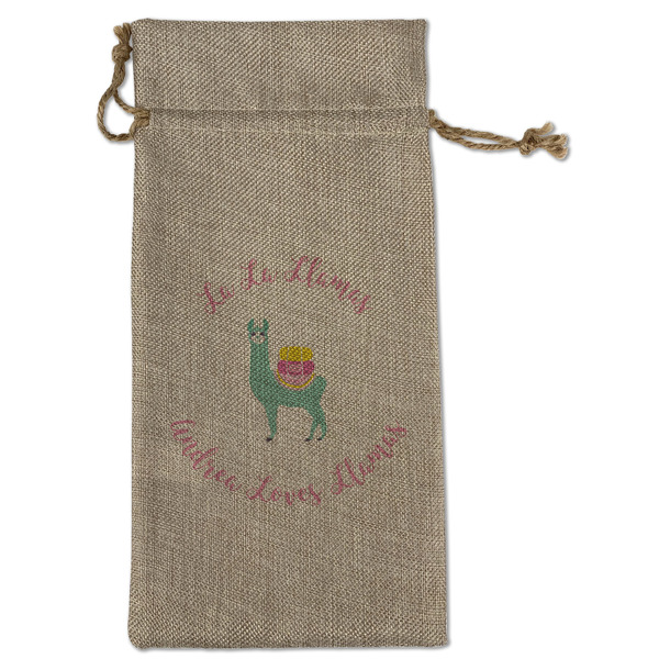 Llamas Large Burlap Gift Bags - Front