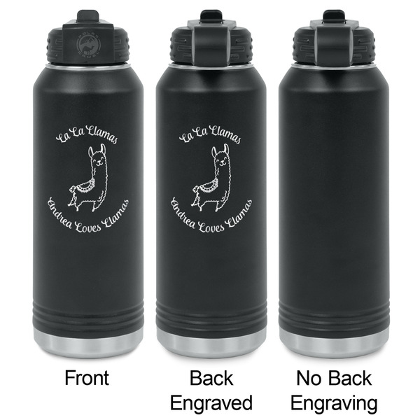 Llamas Laser Engraved Water Bottles - 2 Styles - Front & Back View