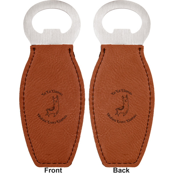 Llamas Leather Bar Bottle Opener - Front and Back