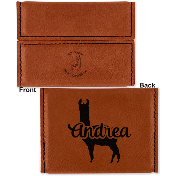 Llamas Leather Business Card Holder - Front Back