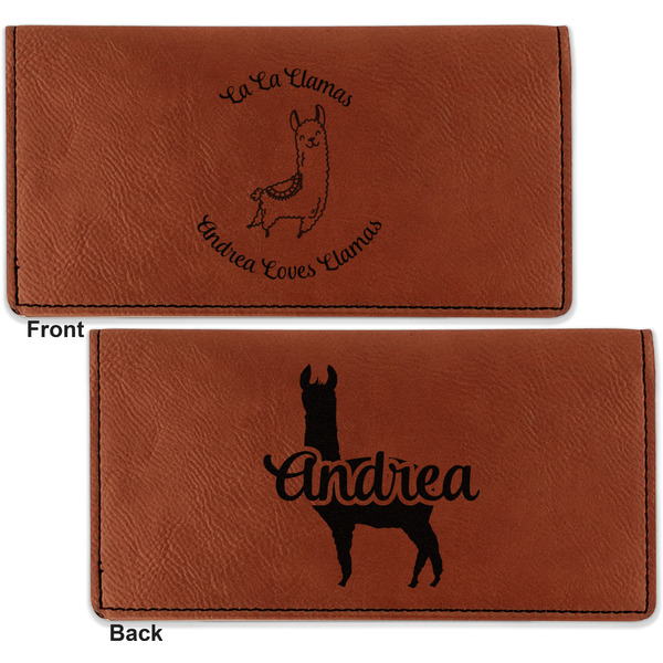 Llamas Leather Checkbook Holder Front and Back