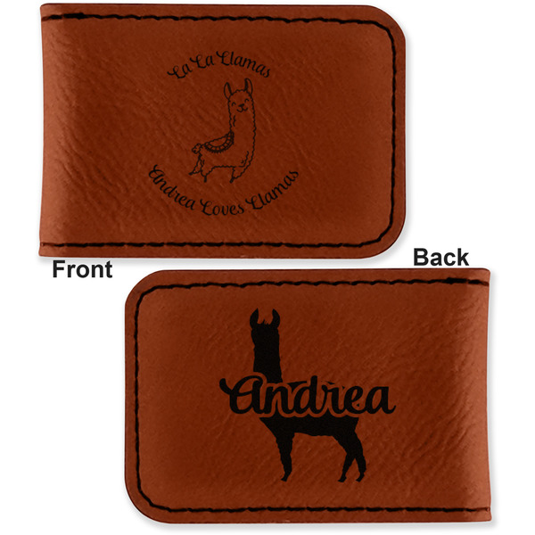 Llamas Leatherette Magnetic Money Clip - Front and Back