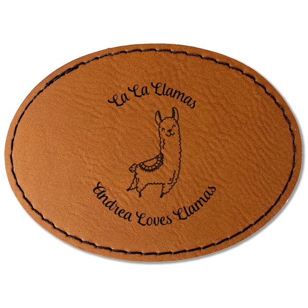 Custom Llamas Faux Leather Iron On Patch - Oval (Personalized)