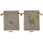 Llamas Medium Burlap Gift Bag - Front & Back (Personalized)