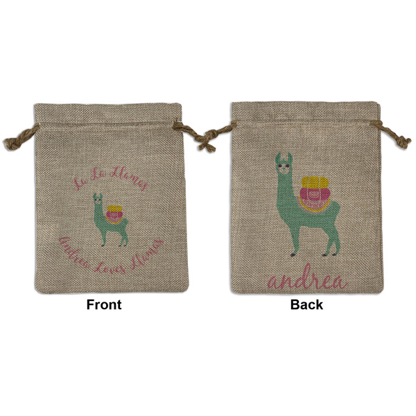Custom Llamas Medium Burlap Gift Bag - Front & Back (Personalized)