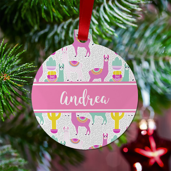 Llamas Metal Ball Ornament - Lifestyle