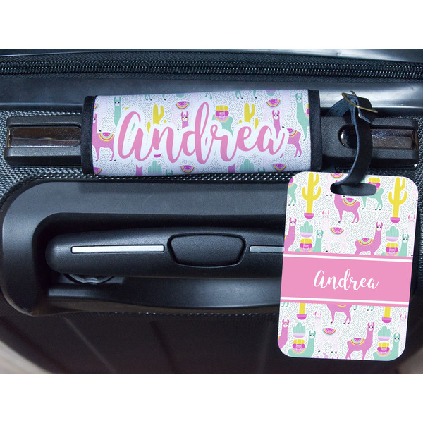Llamas Metal Luggage Tag & Handle Wrap - In Context