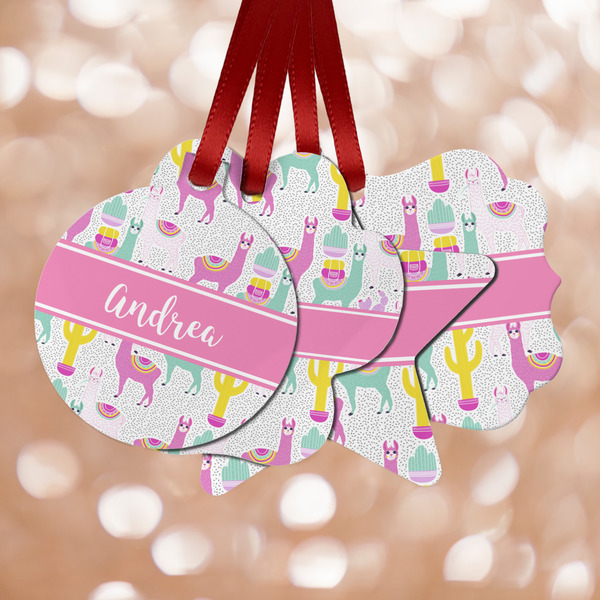 Custom Llamas Metal Ornaments - Double Sided w/ Name or Text